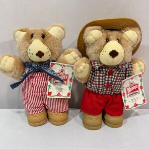 Vintage Furskins Teddy Bears Boone And Dudley Wendys Holiday Promo Plush 1986 7”